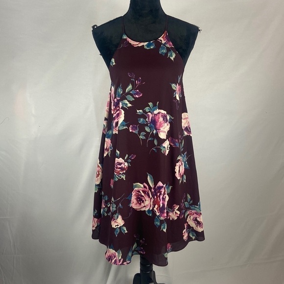 Everly Purple Floral Halter Fully Lined Flowy Sheer Dress - Picture 1 of 10